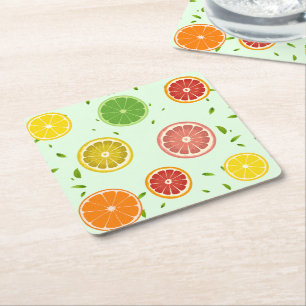 Tropical colorful Citrus SUMMER Orange lemon Slice Square Paper Coaster