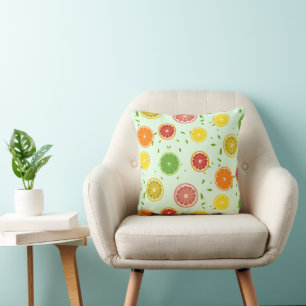 Tropical colorful Citrus SUMMER Orange lemon Slice Throw Pillow