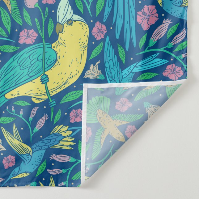 Tropical colorful exotic birds and flowers pattern tapestry (Detail)