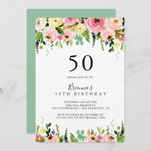 Tropical Colorful Fall Floral 50th Birthday Party Invitation