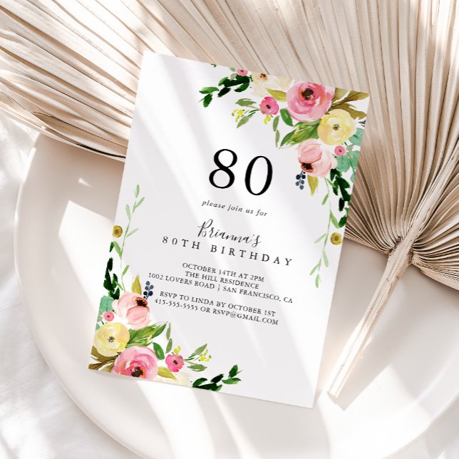 Tropical Colorful Fall Floral 80th Birthday Party Invitation (Creator Uploaded)