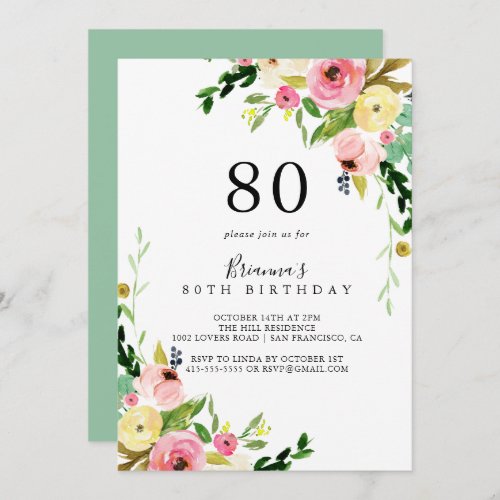 Tropical Colorful Fall Floral 80th Birthday Party Invitation