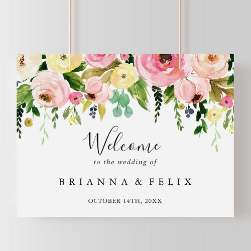 Tropical Colorful Fall Floral Wedding Welcome Sign