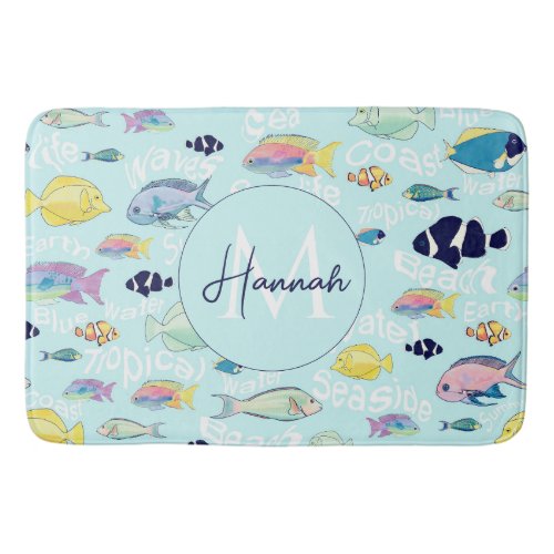 Tropical Colorful  Fish Sea life and Words Design Bath Mat