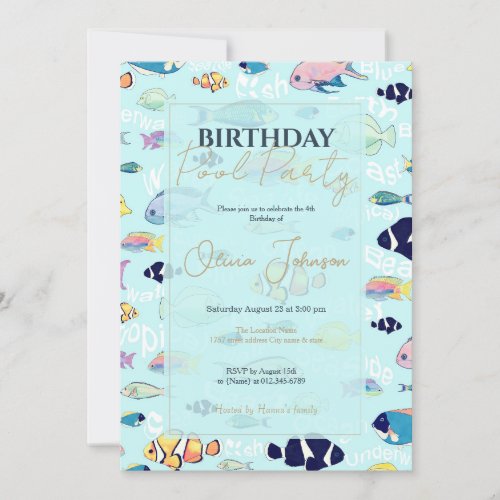 Tropical Colorful Fish Sea life and Words Design Invitation