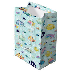 Tropical Colorful Fish Sea life and Words Design Medium Gift Bag