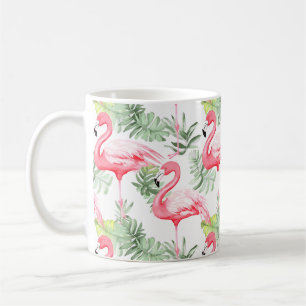 Tropical Colorful Flamingo and Leaves Coffee Mug