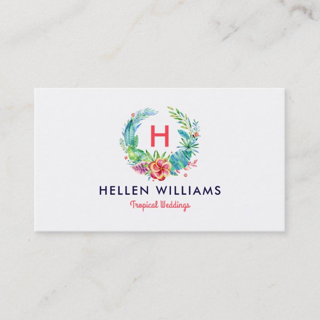 Tropical Colorful Floral Wreath Business Card (Front)