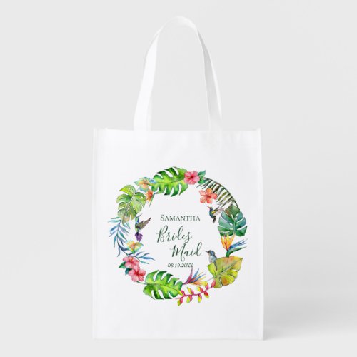 Tropical Colorful Floral Wreath Wedding  Grocery Bag