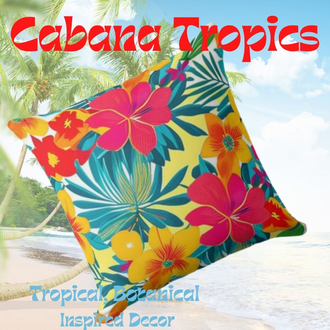 Tropical Colorful Florals Red, Yellow, Teal Throw Pillow (Creator Uploaded)