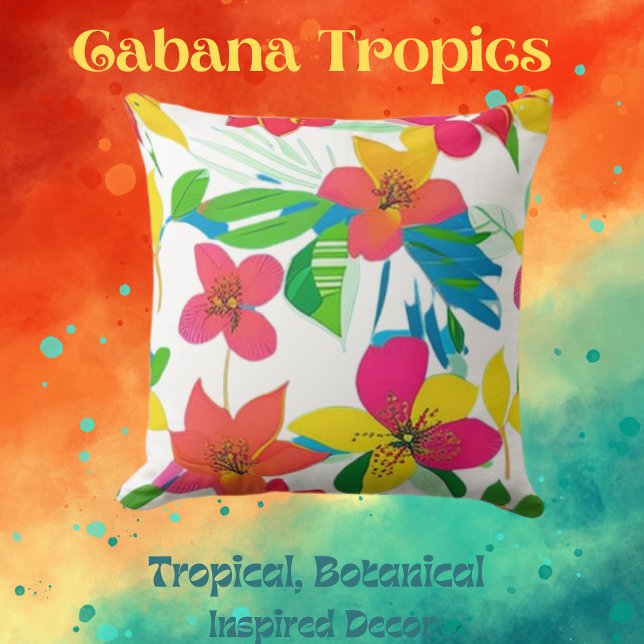 Tropical Colorful Florals Red, Yellow, Teal Throw  Pillow (Creator Uploaded)