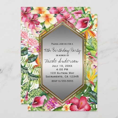 Tropical Colorful Flowers Birthday Party Any Event Invitation