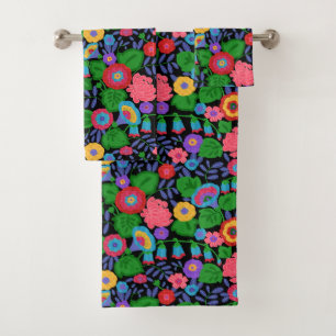 Tropical Colorful Flowers Floral Summer Pattern Bath Towel Set
