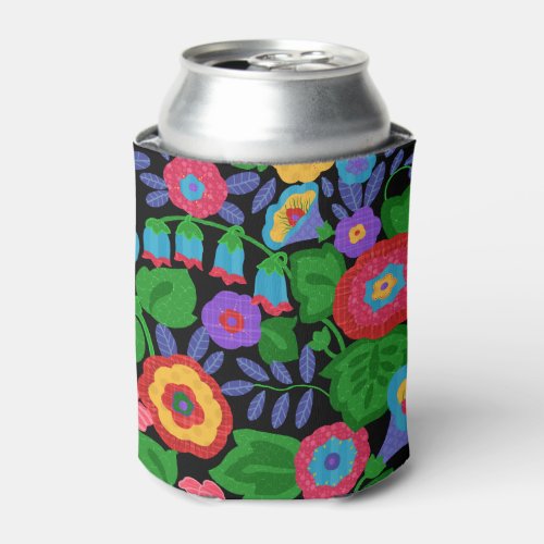 Tropical Colorful Flowers Floral Summer Pattern Can Cooler