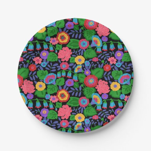 Tropical Colorful Flowers Floral Summer Pattern Paper Plates