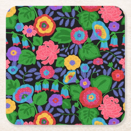 Tropical Colorful Flowers Floral Summer Pattern Square Paper Coaster