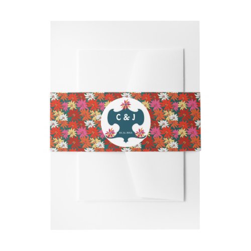 Tropical  Colorful Flowers  Intials Invitation Belly Band