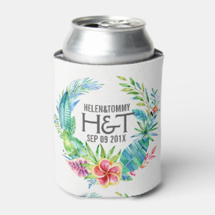 Tropical Colorful Flowers Wedding Wreath Can Cooler