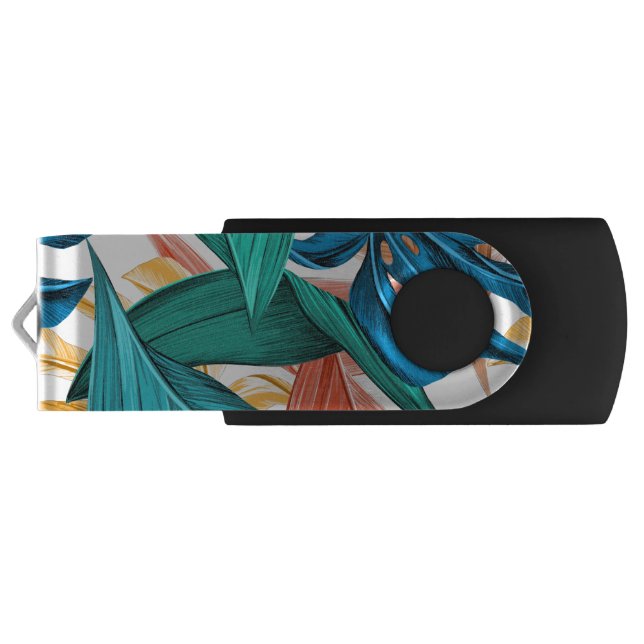 Tropical Colorful Foliage Leaves Nature Flash Drive (Back)