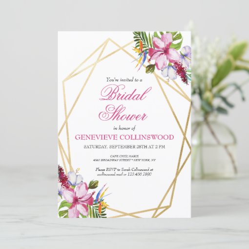 Tropical Colorful Gold Geometric Bridal Shower Invitation Zazzle 2106