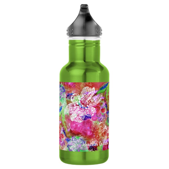 Tropical Colorful Hawaiian Print Stainless Steel Water Bottle (Right)