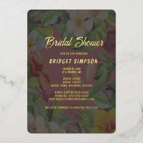 tropical colorful hibiscus hawaiian summer bridal  foil invitation