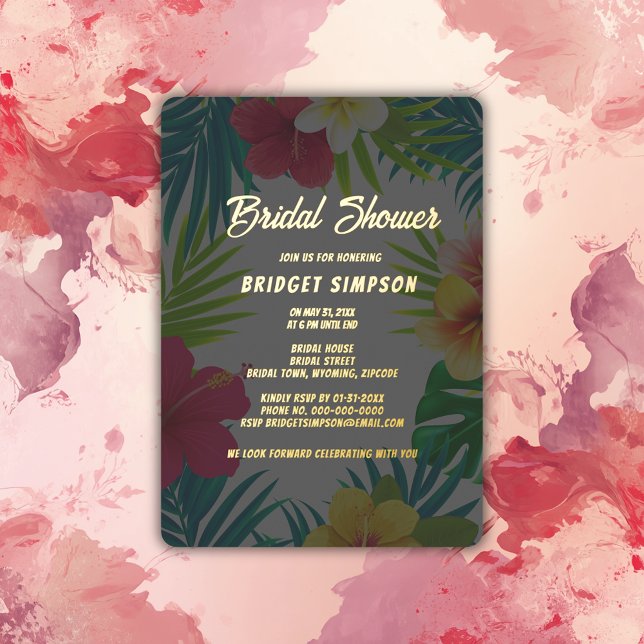tropical colorful hibiscus hawaiian summer bridal  foil invitation (Creator Uploaded)