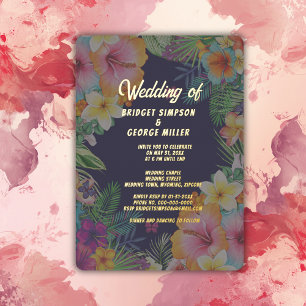 tropical colorful hibiscus hawaiian summer wedding foil invitation