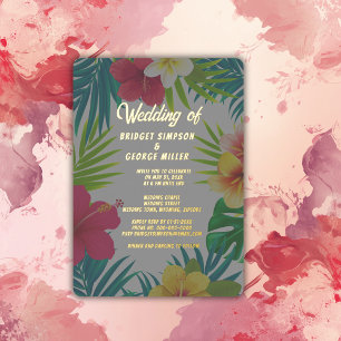 tropical colorful hibiscus hawaiian summer wedding foil invitation