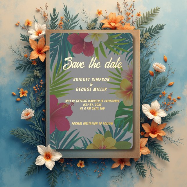 tropical colorful hibiscus hawaiian summer wedding foil invitation (Creator Uploaded)
