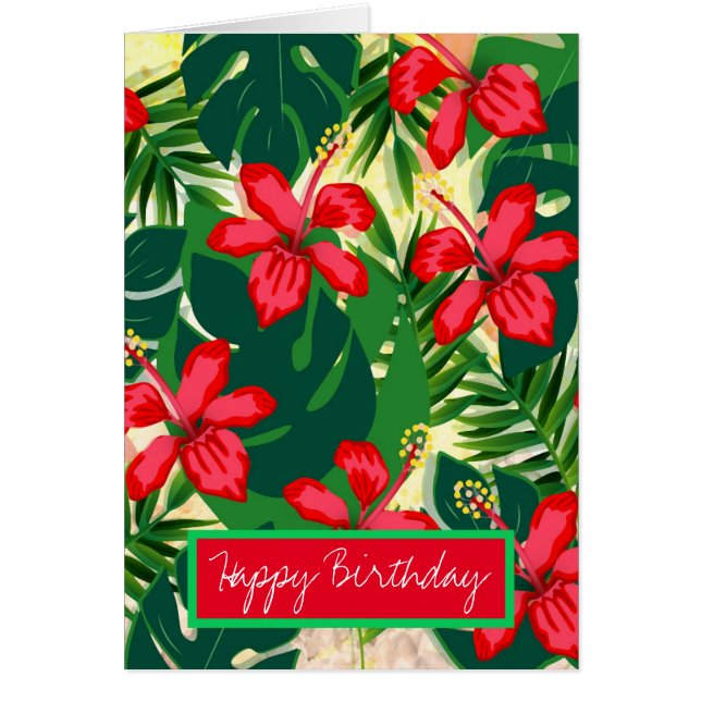 Tropical colorful jungle hibiscus red and green (Front)