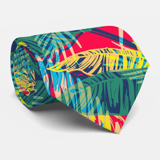 Tropical Colorful Leaves Neck Tie (Rolled)