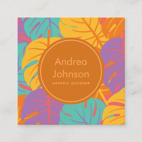 Tropical Colorful Palm Leaves Exotic Summer Theme Square Business Card