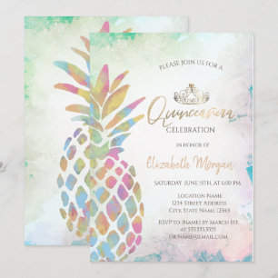 Tropical Colorful Pineapple Palm Summer Invitation