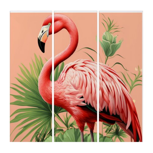 Tropical Colorful Pink FlamingoParadise Triptych