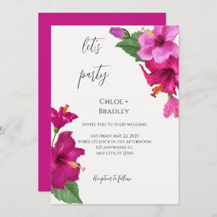 Tropical Colorful Pink Floral Hibiscus Wedding Invitation