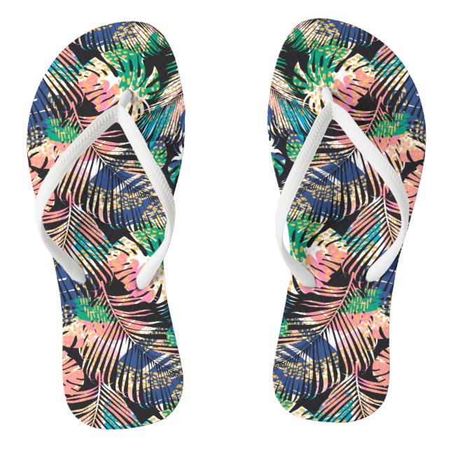 Tropical Colorful Plants Flip Flops (Footbed)