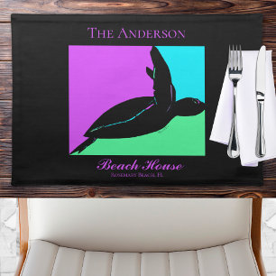 Tropical Colorful Sea Turtle Family Name Cloth Placemat