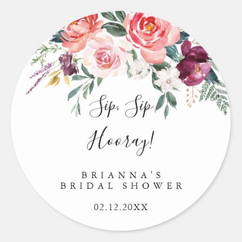 Tropical Colorful Sip Sip Hooray Bridal Shower Classic Round Sticker