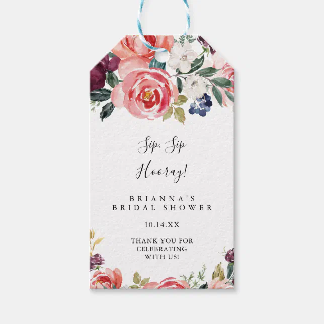 Tropical Colorful Sip Sip Hooray Bridal Shower Gift Tags | Zazzle
