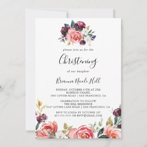 Tropical Colorful Summer Floral Christening Invitation