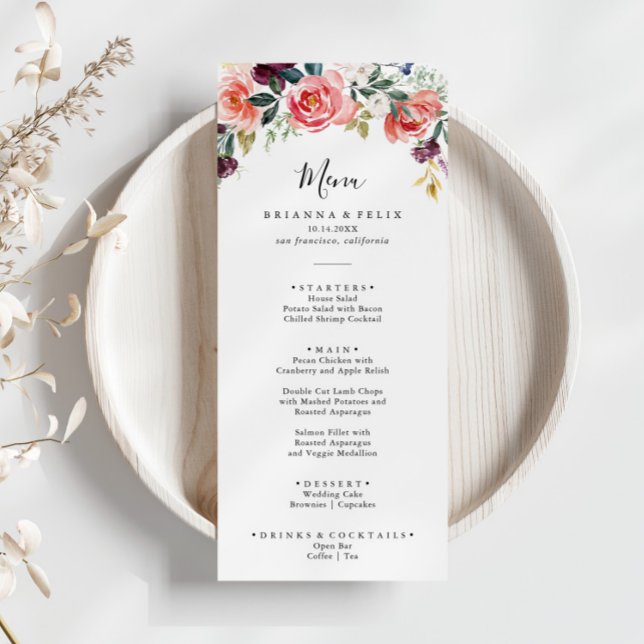 Tropical Colorful Summer Floral Dinner Menu (Creator Uploaded)