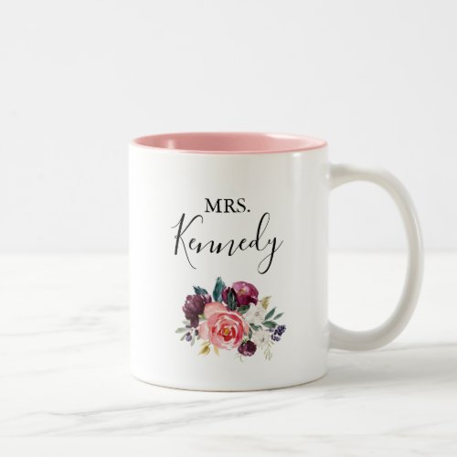 Tropical Colorful Summer Floral Mrs Newlywed Bride Two_Tone Coffee Mug