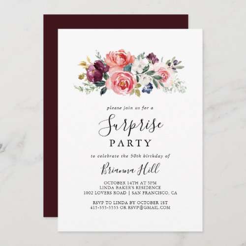 Tropical Colorful Summer Floral Surprise Party Invitation
