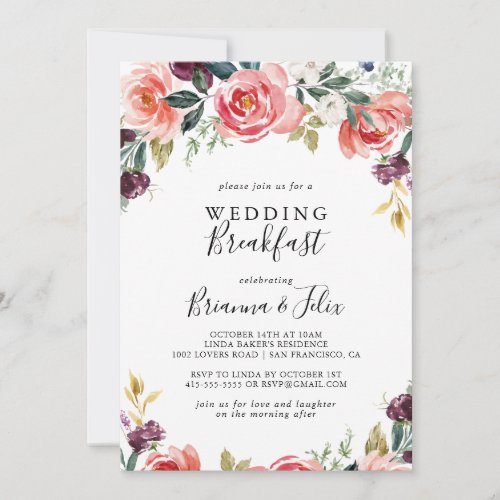 Tropical Colorful Summer Floral Wedding Breakfast Invitation
