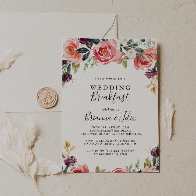 Tropical Colorful Summer Floral Wedding Breakfast Invitation (Creator Uploaded)