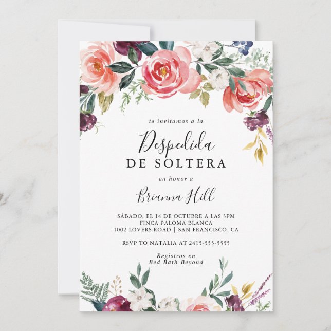 Tropical Colorful Summer Spanish Bridal Shower Invitation (Front)