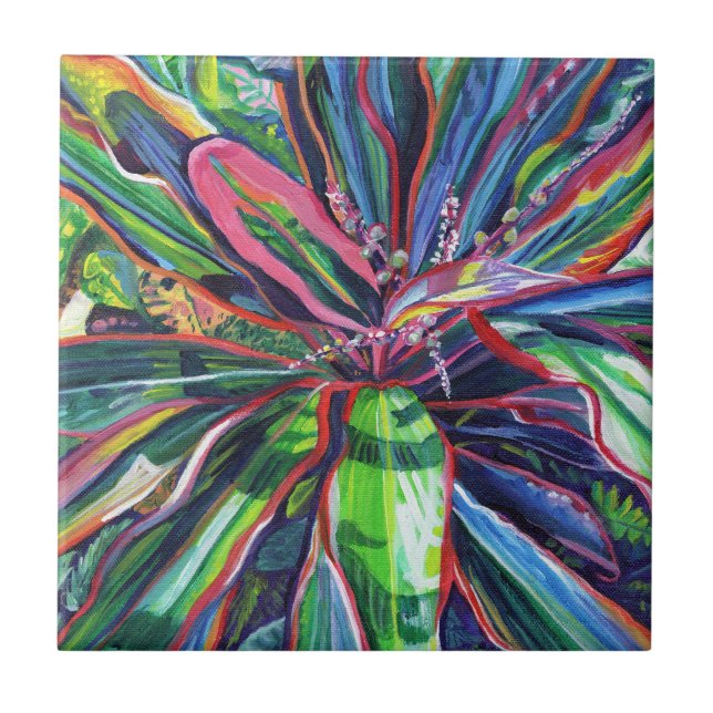 Tropical Colorful Ti Leaves Ceramic Tile (Front)