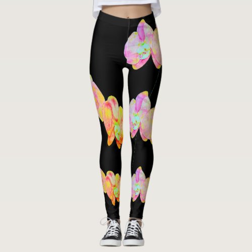 Tropical colorful watercolor orchids  leggings