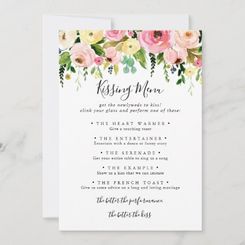 Tropical Colorful Wedding Kissing Menu Game Card